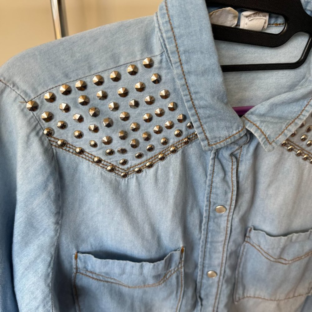 Mudd Denim 90s Studded Button Down Shirt Faded Vintage - Picture 3 of 9